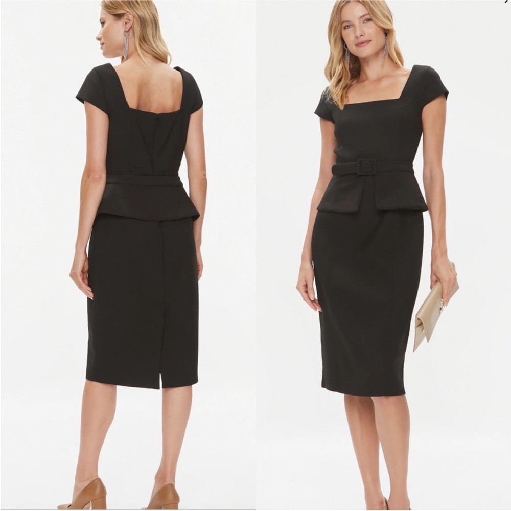 Ted baker fleuurr belted square neck midi shift little black dress, NWT size 3 - Picture 2 of 13